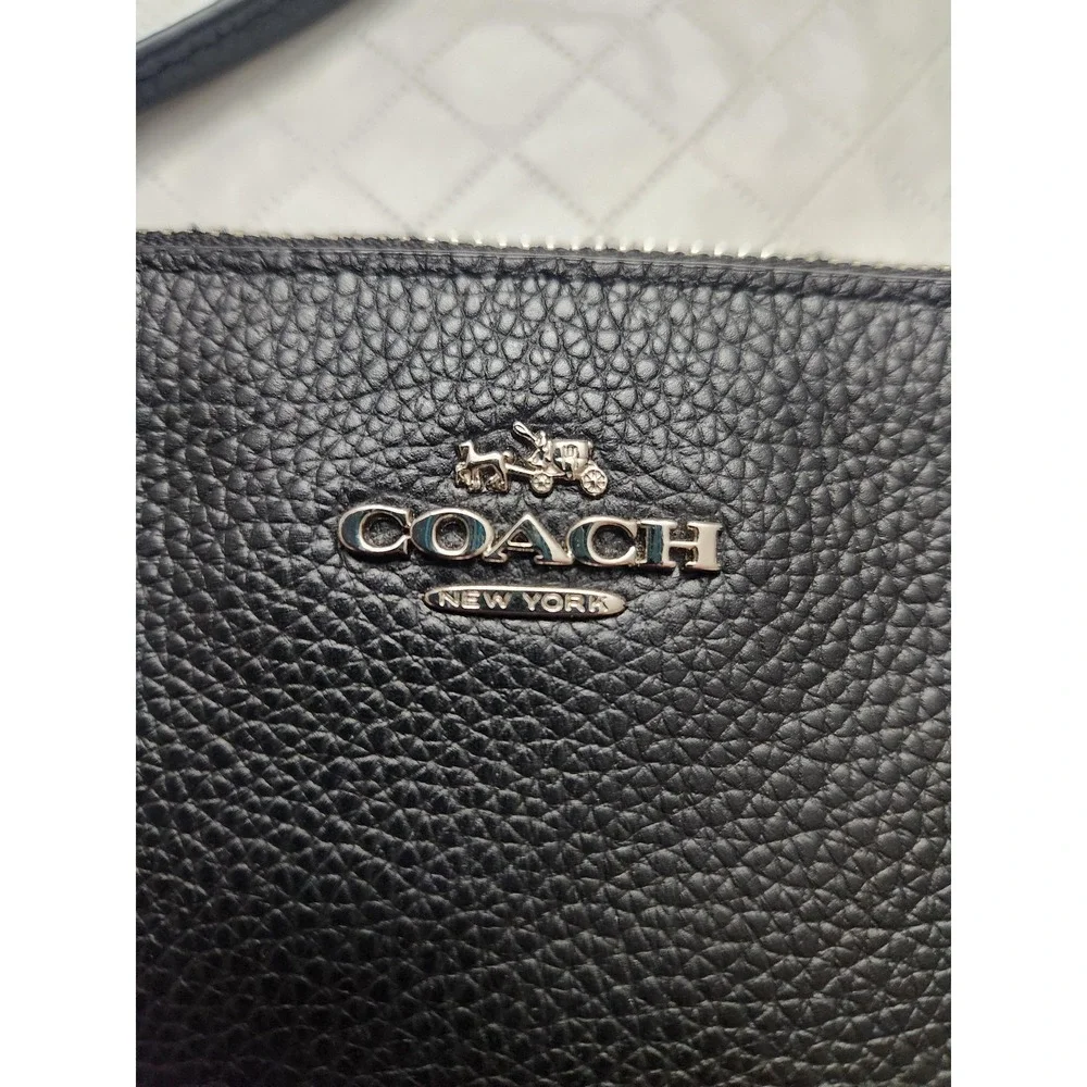 Coach Clutch Wristlet Womens Small Black Leather Shearling Pouch Wrist Strap